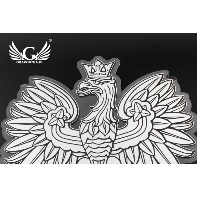 Godło Polski grawerowane - plexi z laminatem grawerskim - wym: 230x210mm - DEK015