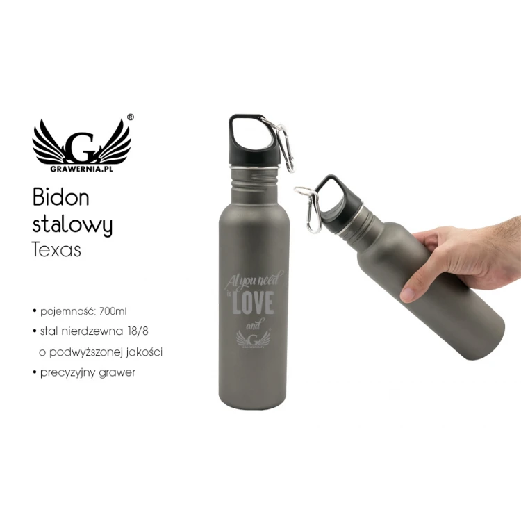 Bidon stalowy z grawerem - Texas - poj. 700ml - BID005