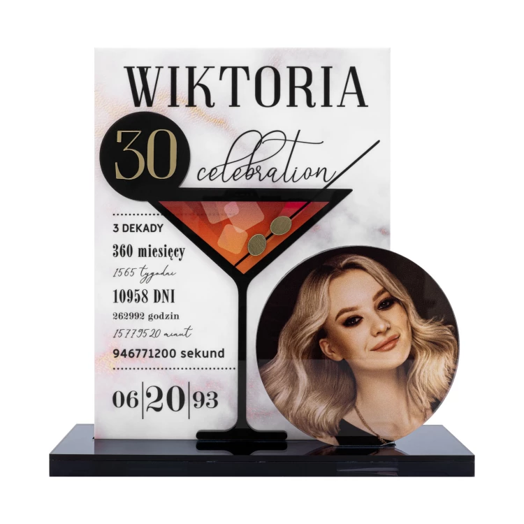 Statuetka ze zdjęciem - prezent urodzinowy - grafitowy akryl lustrzany - wys. 21 cm - DTA144