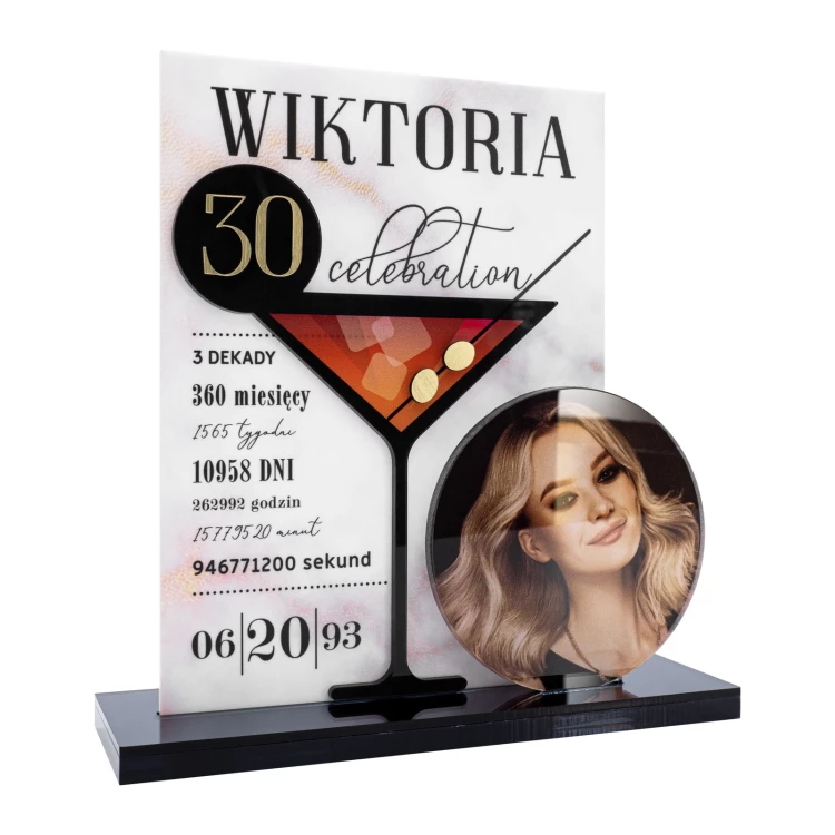 Statuetka ze zdjęciem - prezent urodzinowy - grafitowy akryl lustrzany - wys. 21 cm - DTA144