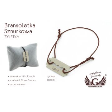 Bransoletka sznurkowa ŻYLETKA - Nowe Srebro - BNS001