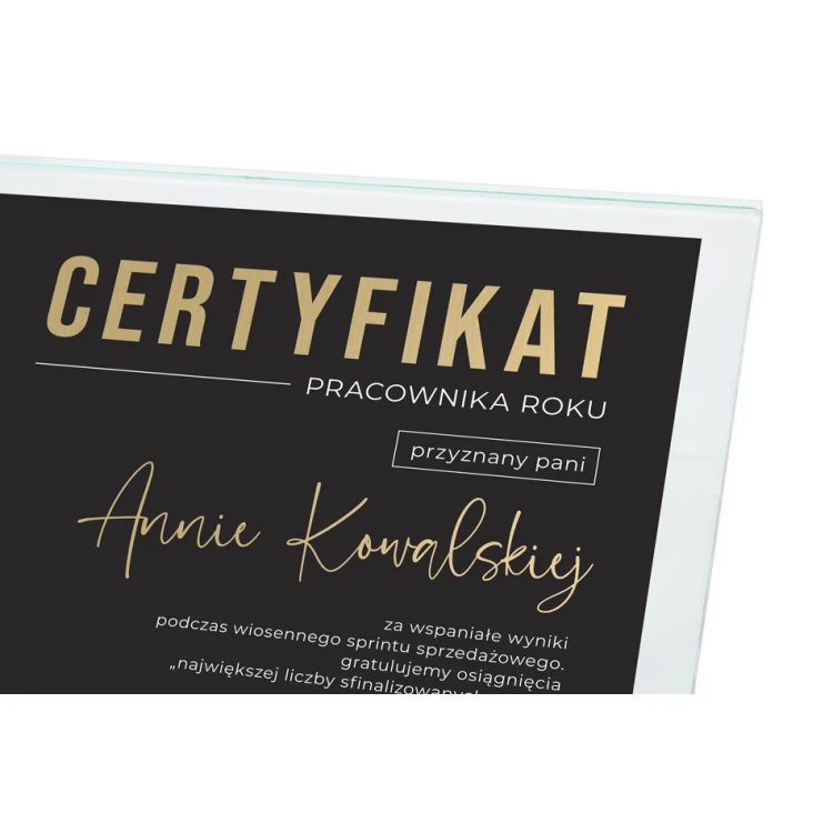 Certyfikat szklany - Pracownik Roku - poziomy - kolorowy druk UV - DUV070