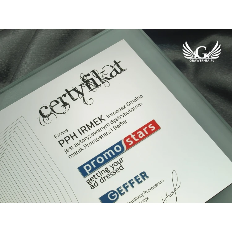 CERTYFIKAT SZKLANY - DSZ038 - poziomy