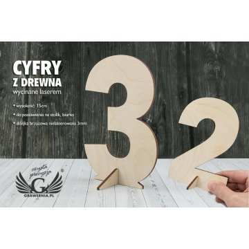 Cyfry na stojaczku wycinane laserem - wysokość 15cm - sklejka brzozowa 3mm - CL007 