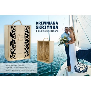Drewniana skrzynka z kieliszkami dla Pary Młodej - SK27