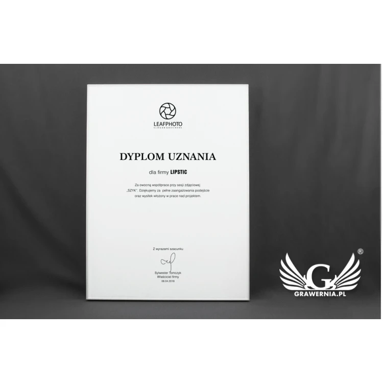 Dyplom biznesowy exclusive white glass - wymiary: 400x300mm - DUV033