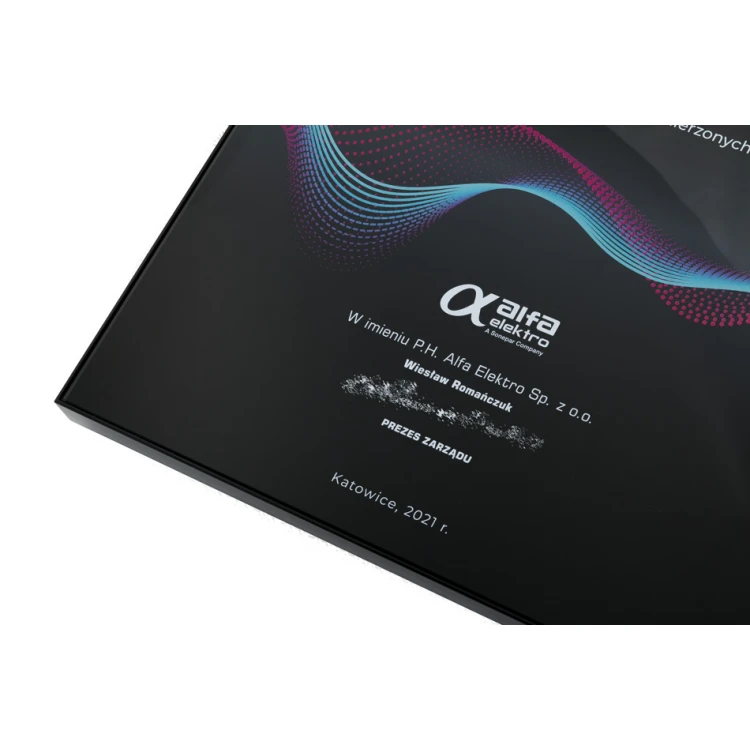 Dyplom szklany jubileuszowy exclusive black glass - wymiary: 400x300mm - DUV058