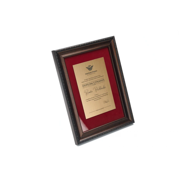 Dyplom w ramce vintage z bordowym passe partout - poziomy lub pionowy - DWR10