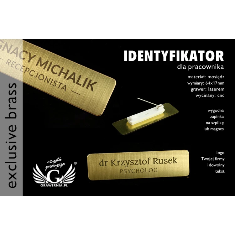 Ekskluzywny identyfikator dla pracownika - 64x17mm - ID039 - mosiądz 