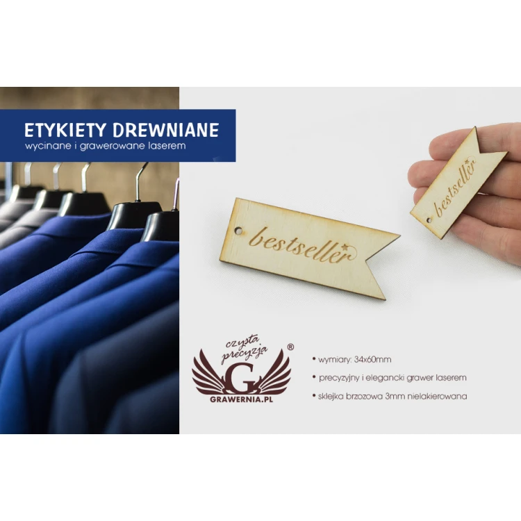 Etykiety drewniane, cenówki grawerowane laserem - wymiary: 60x23mm - EDR021