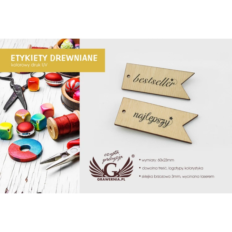 Etykiety drewniane, cenówki - wymiary: 60x23mm - druk UV - EDR014