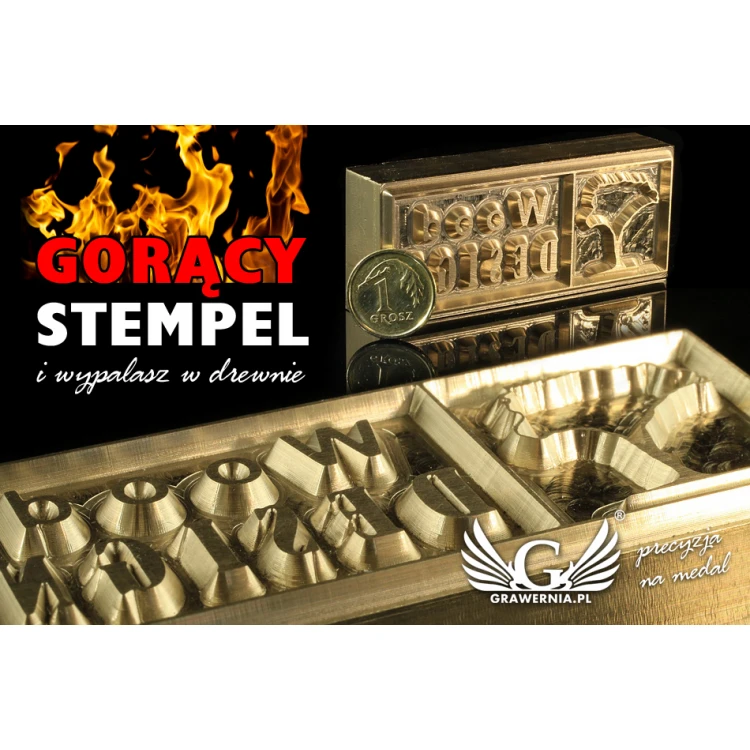 Gorący stempel do wyciskania logotypu na gorąco i zimno - wymiary matrycy: 60x22,3mm - CNC