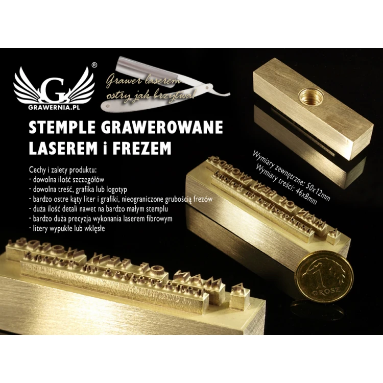 HOTSTAMP - Matryca/Pieczęć do wyciskania logotypu na gorąco i zimno - wymiary matrycy: 50x12mm - CNC i LASER