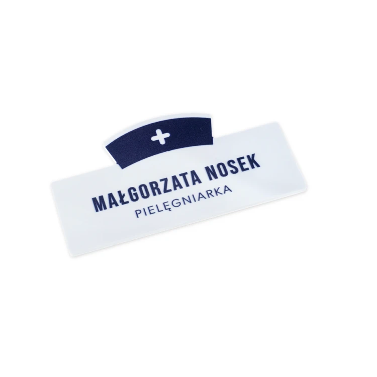 Identyfikator dla pielęgniarki z nadrukiem UV - tworzywo HIPS - wym. 70x38mm - ID126