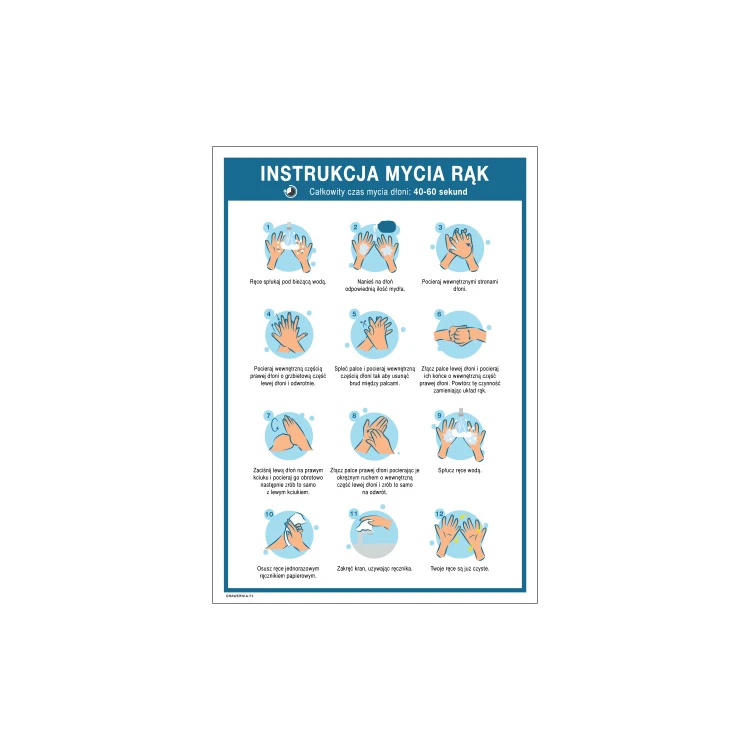 Instrukcja mycia rąk - tabliczka informacyjna wym. 245x345mm - PVC - kolorowy druk UV - BHP142