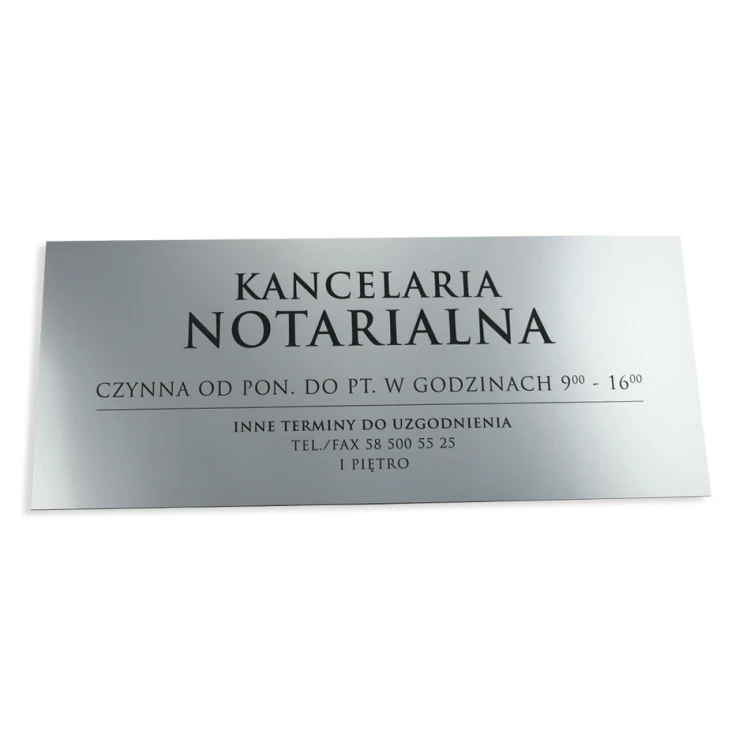 Kancelaria czynna - godziny otwarcia - SZ032 - srebrny - wym. 50x21cm