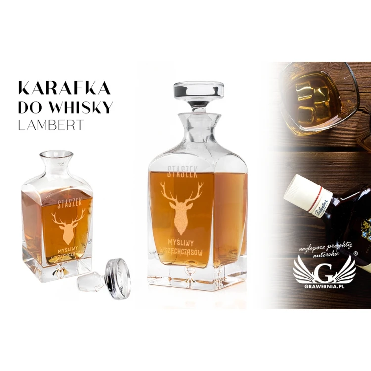 Karafka z grawerem do whisky lub nalewek - LAMBERT - Prezent dla myśliwego - KAR023