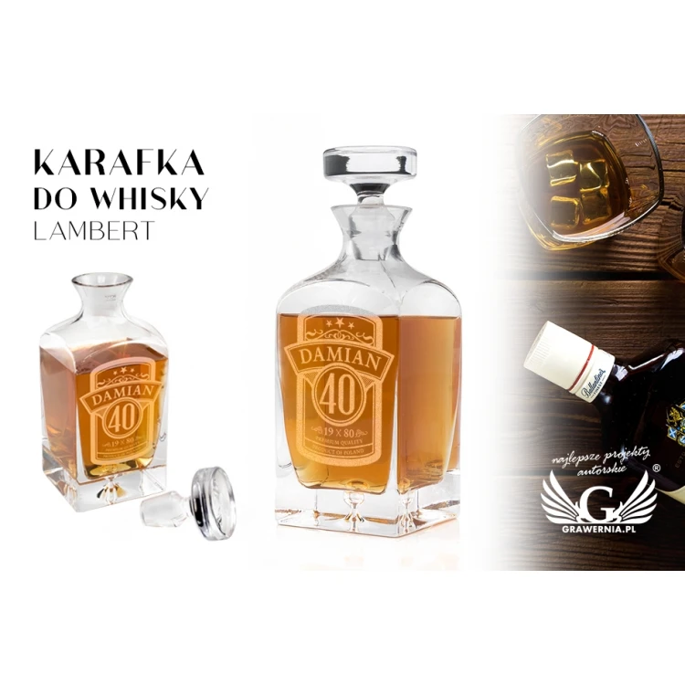 Karafka z grawerem do whisky lub nalewek - LAMBERT - Prezent urodzinowy - KAR025