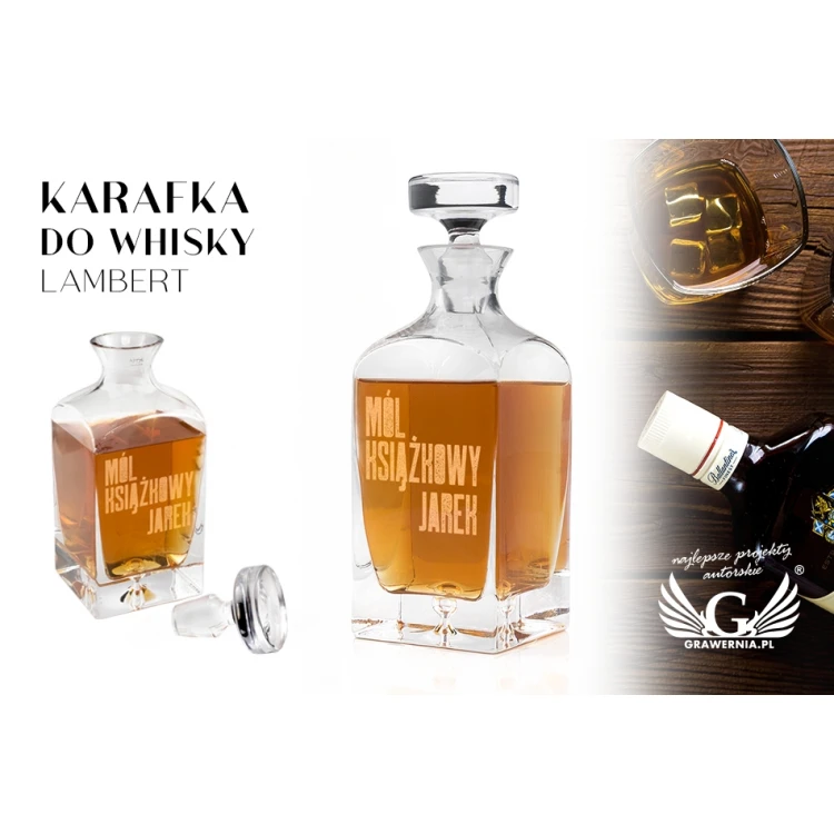 Karafka z grawerem do whisky lub nalewek - LAMBERT - Prezent dla mola książkowego - KAR027