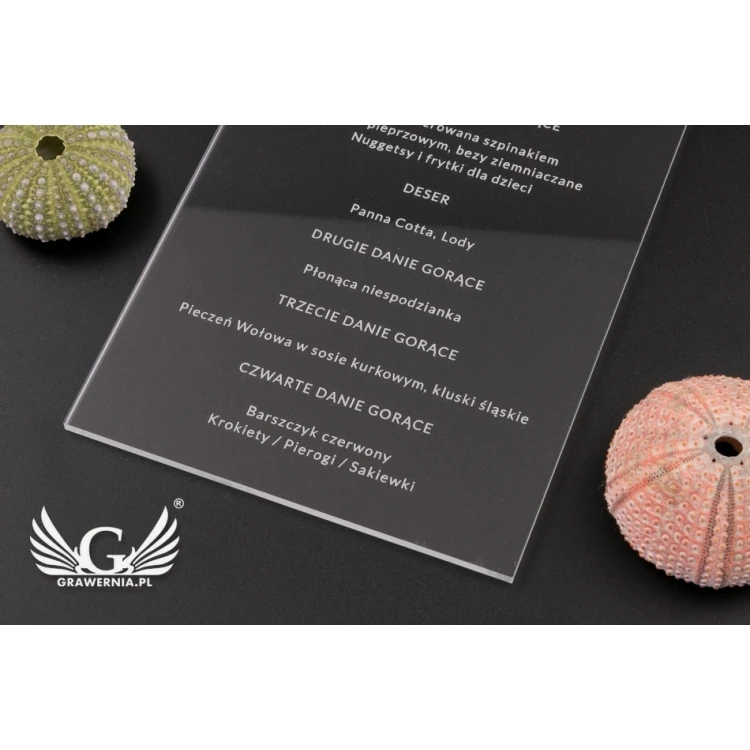 Menu weselne z akrylu - grawer laserem - MEN016