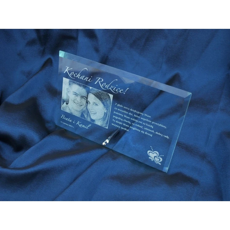 Ramka szklana z fotografią 16x25cm - POZIOMA - podziękowanie dla rodziców - rocznica ślubu