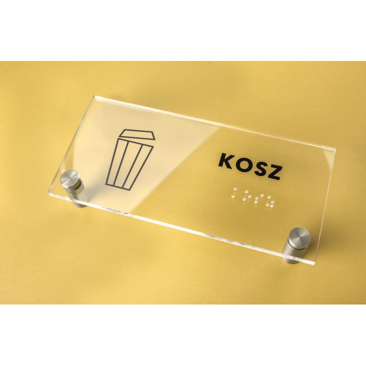 Kosz - tabliczka z plexi z pismem Braille'a na dystansach - wym. 160x75mm - TAB269