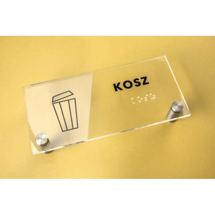 Kosz - tabliczka z plexi z pismem Braille'a na dystansach - wym. 160x75mm - TAB269