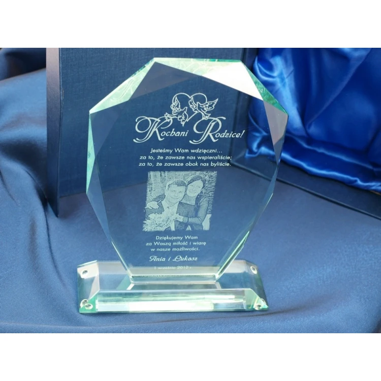 Trofeum szklane w etui - MILO z fotografią - Podziękowanie dla rodziców