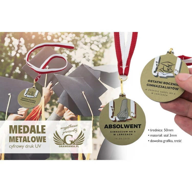 Medale metalowe dla absolwentów - cyfrowy druk UV - średnica 50mm - MGR080