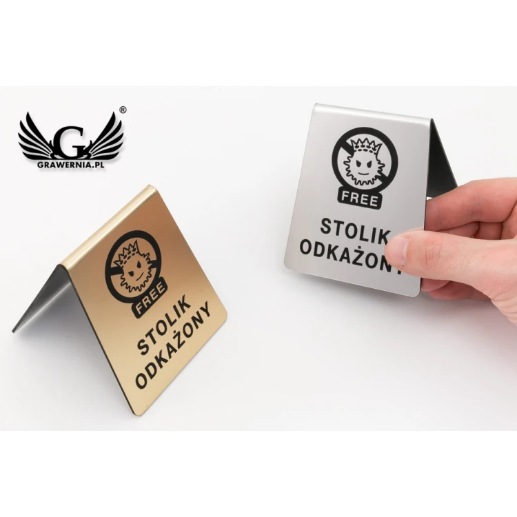 Mini Stojaczek stolik odkażony - laminat grawerski metalizowany i szczotkowany - ST007