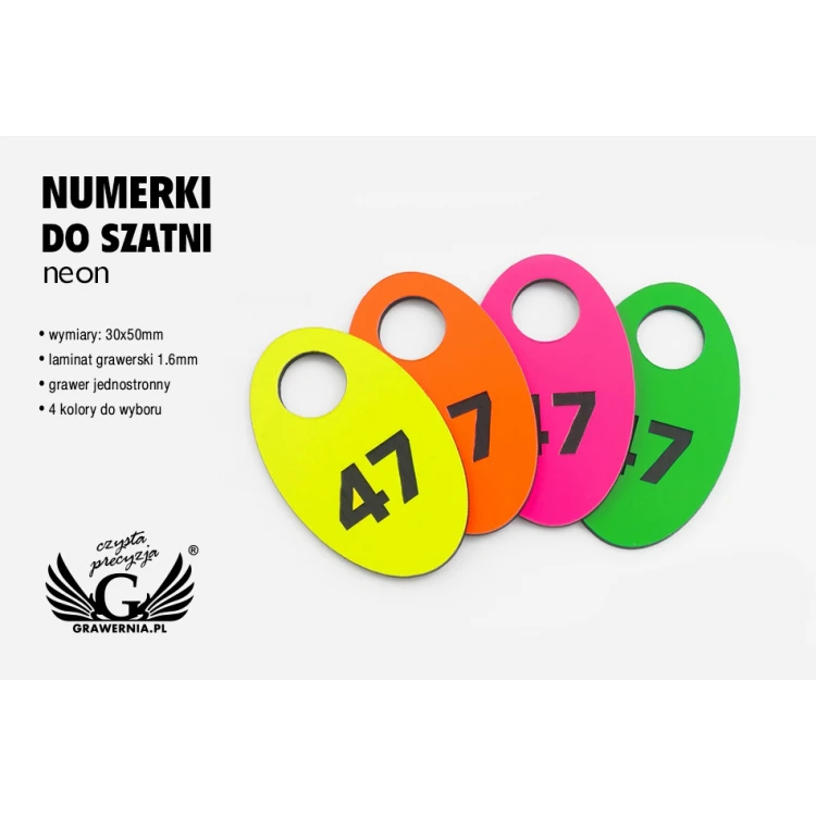 Numerki do szatni grawerowane - OWAL NEON - wym. 30x50mm - grubość 1.6mm - NSZ008