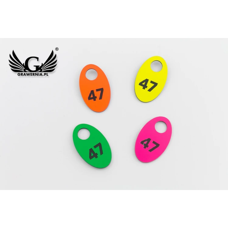 Numerki do szatni grawerowane - OWAL NEON - wym. 30x50mm - grubość 1.6mm - NSZ008