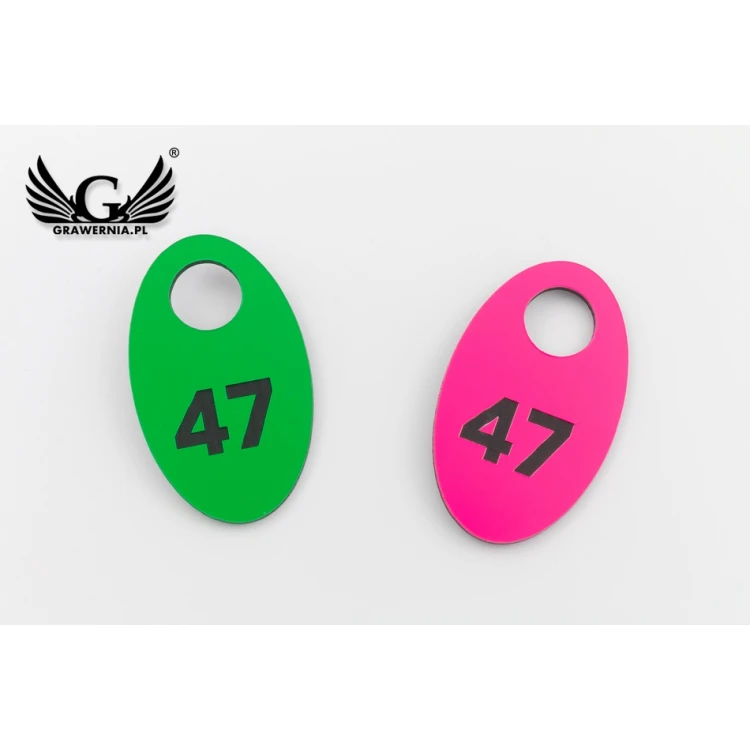 Numerki do szatni grawerowane - OWAL NEON - wym. 30x50mm - grubość 1.6mm - NSZ008