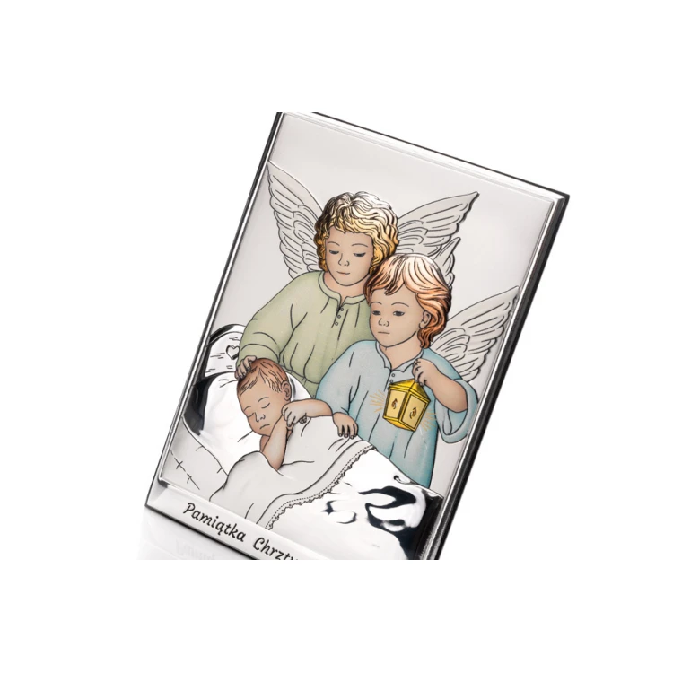 Obrazek srebrny Aniołki z latarenką nad dzieckiem 10x14cm - DS09/2C 