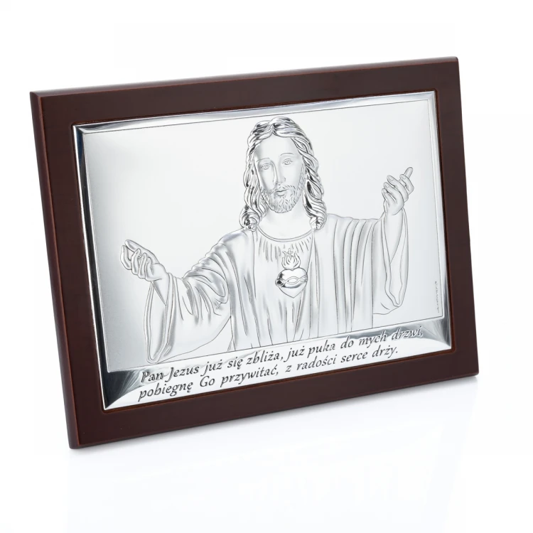 Obrazek srebrny z wizerunkiem Jezusa - Pamiątka Pierwszej Komunii Świętej -  wym. 20x15cm - 6621/3WM