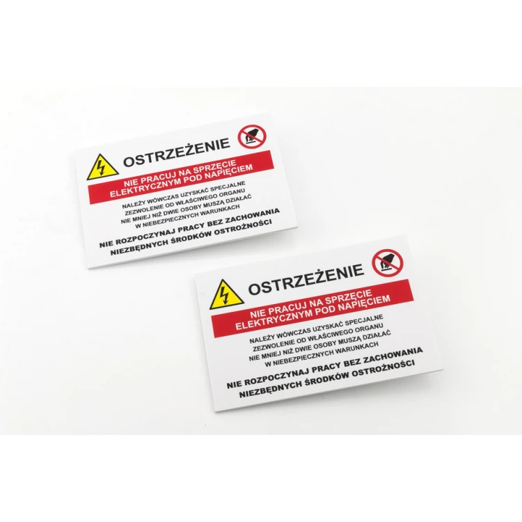Ostrzeżenie, nie pracuj na sprzęcie elektrycznym pod napięciem - wym. 150x100mm - PVC - druk UV - BHP192