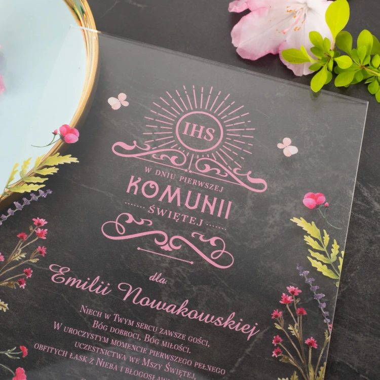 Pamiątka Pierwszej Komunii Świętej z plexi - druk UV - KOM018