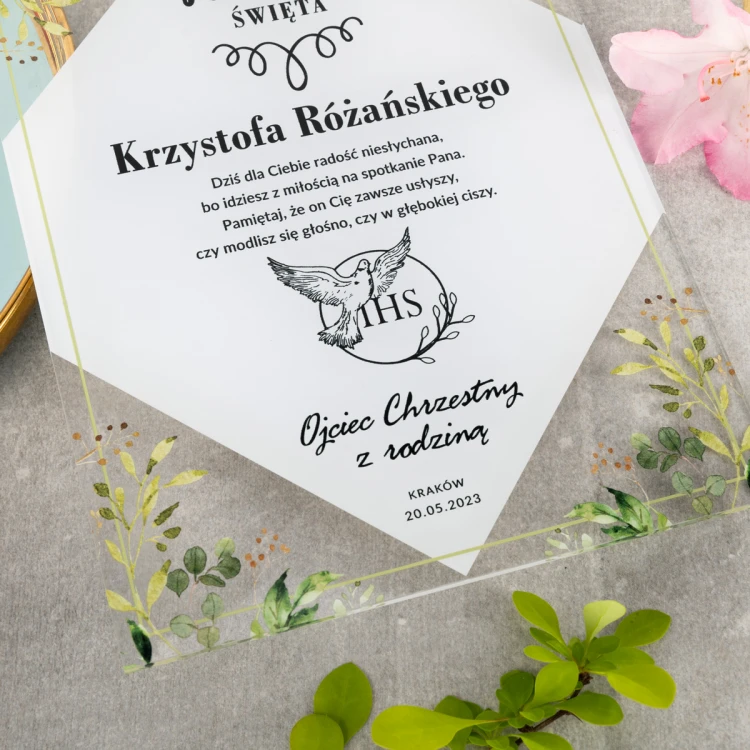 Pamiątka Pierwszej Komunii Świętej z plexi - druk UV - KOM021
