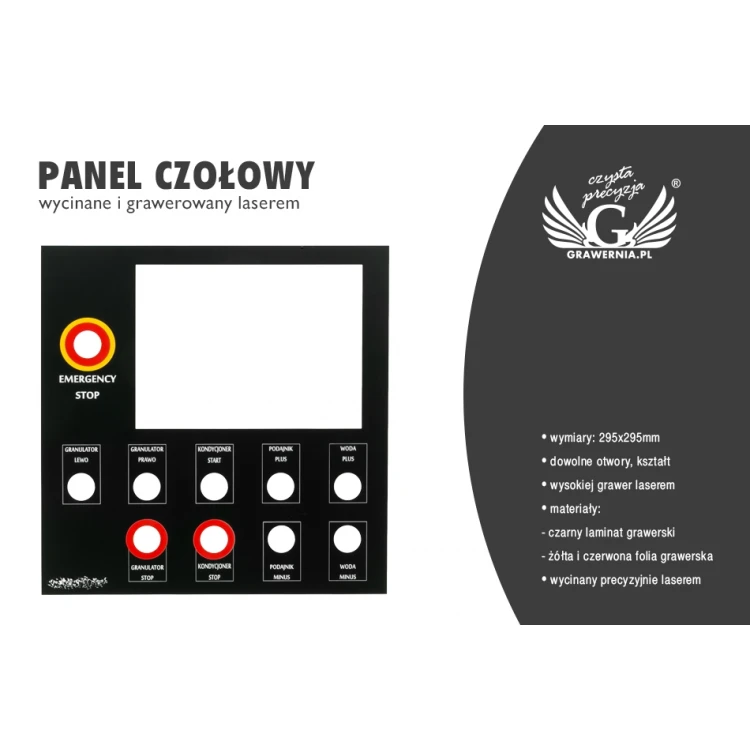 Panel czołowy do maszyn i urządzeń - czarny - grubość: 1,6mm
