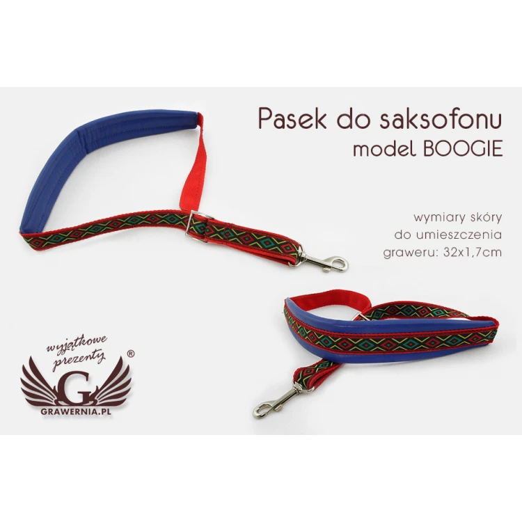 PASEK DO SAKSOFONU niebiesko-czerwony  - model Boogie - wersja Komfort - PDS34