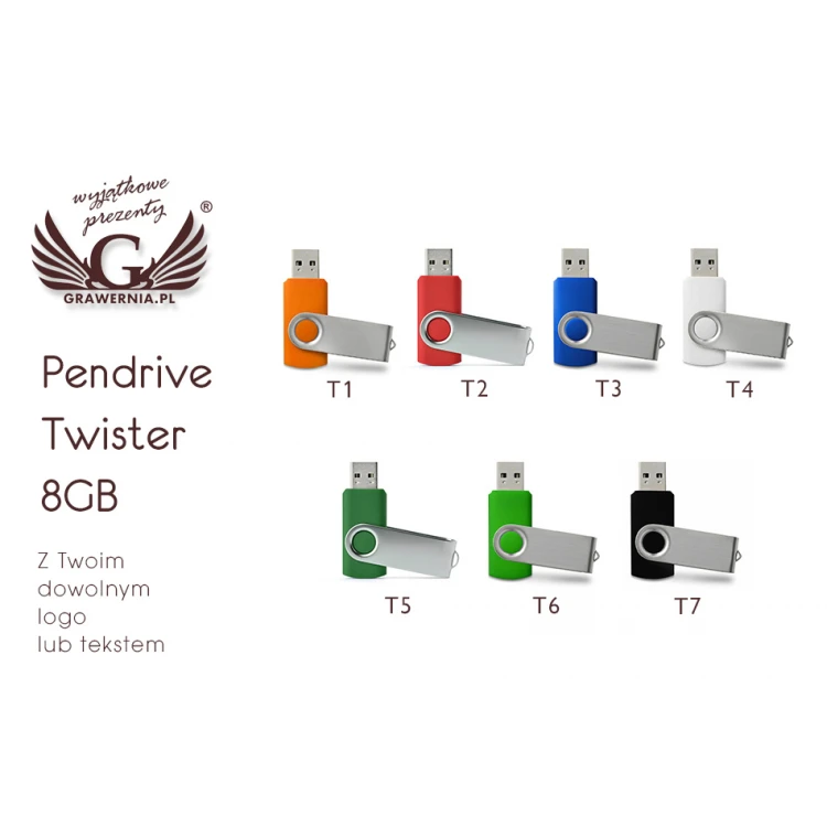 PENDRIVE TWISTER 8GB USB 2.0 z Twoim logo lub dowolnym napisem grawerowanym laserem
