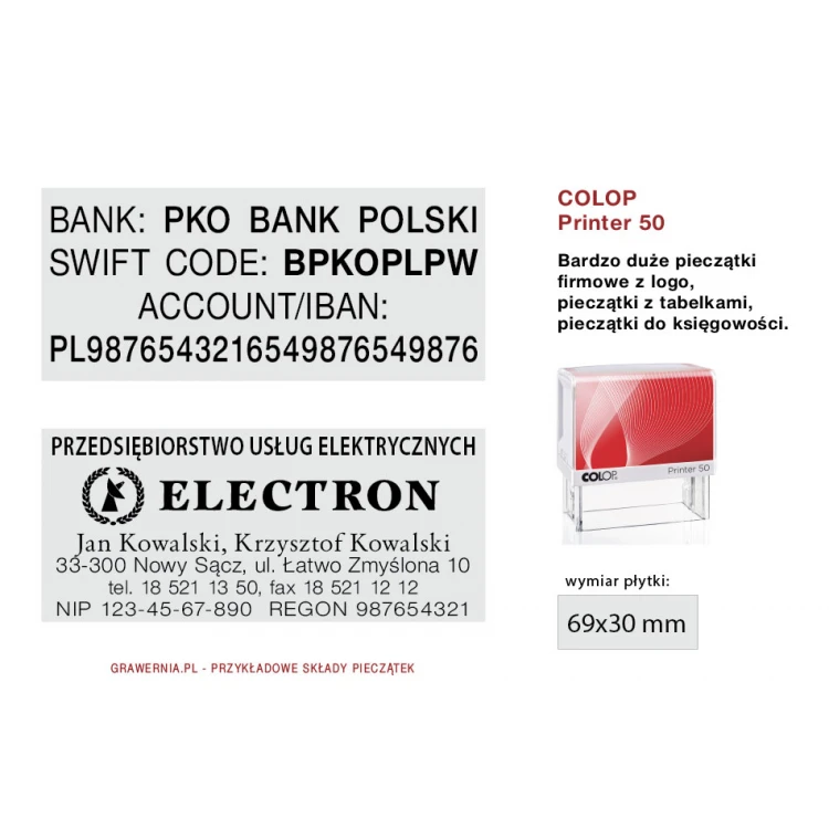 Pieczątka samotuszująca COLOP Printer 50 - wymiar płytki tekstowej: 30 x 69mm