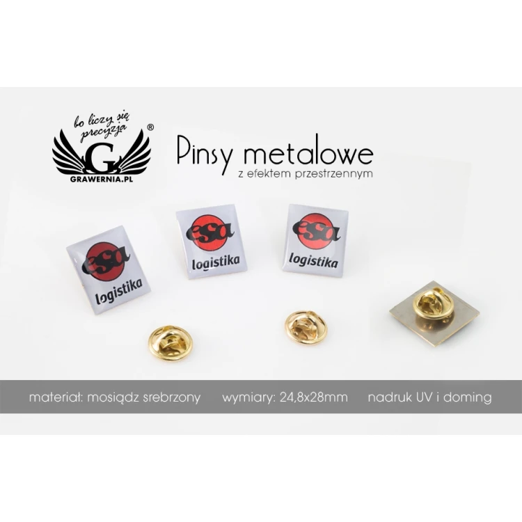 Pinsy z mosiądzu srebrzonego - wypukłe 3D doming - dowolne logo - PWD003