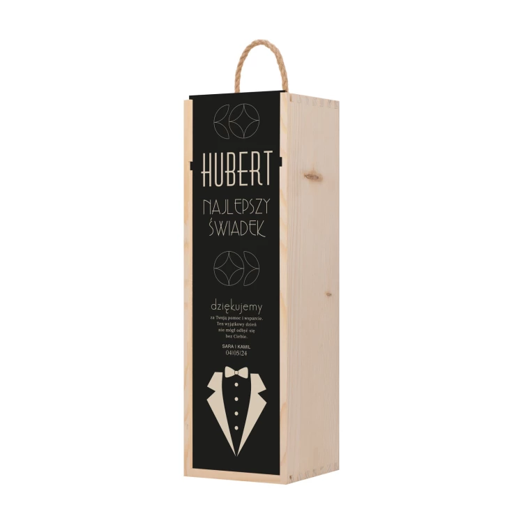 Prezent dla świadka - drewniana skrzynka na alkohol z imieniem - wym. 110x360mm - SK098