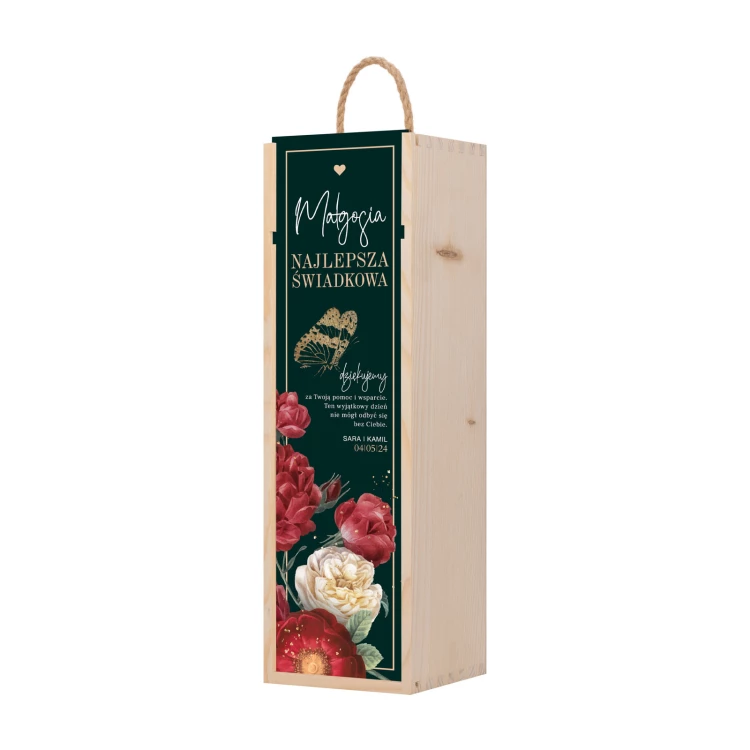 Prezent dla świadkowej - drewniana skrzynka na alkohol z imieniem - wym. 110x360mm - SK103