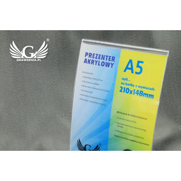  Prezenter akrylowy na kartkę A5 PION (210x148mm) - model PR011