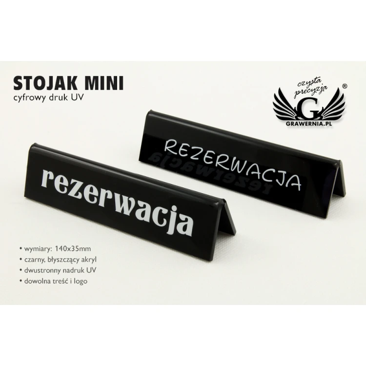 Rezerwacja - stojak na stoliki - wym. 140x35mm - czarny akryl - REZ005