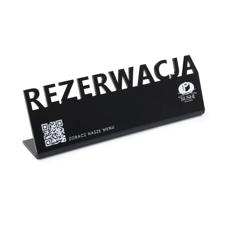 Rezerwacja - stojak na stoliki - wym. 197x63mm - plexi czarna błysk - REZ016
