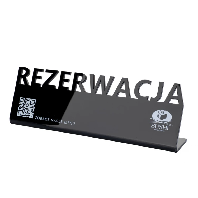 Rezerwacja - stojak na stoliki - wym. 197x63mm - plexi czarna błysk - REZ016
