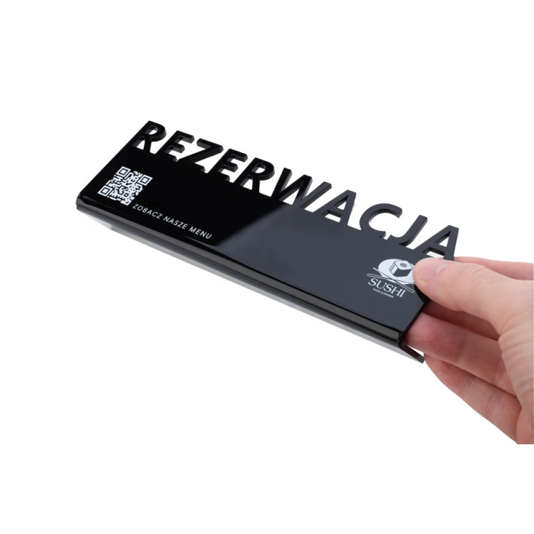 Rezerwacja - stojak na stoliki - wym. 197x63mm - plexi czarna błysk - REZ016